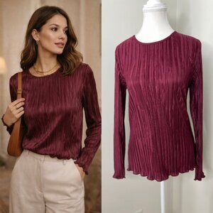 Vintage Mr. Max Satin Crinkle Blouse with Lettuce Hem M